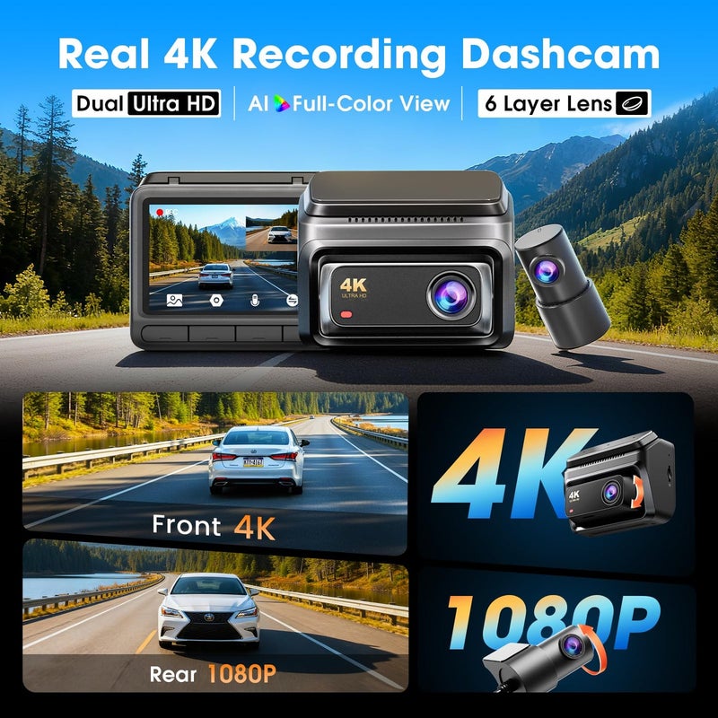 DDPAI 3 Channel Dash Cam Front and Rear, 4K+2K+1080P Triple Dashcam for Cars with Dual 32G eMMC Storage Car Camera Dashcam, GPS,WiFi 6,3" IPS, AI ISP Night Vision,7 Days Parking Mode,Z60 Ï€link - Image 3