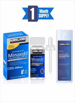 Kirkland Signature Combo of Minoxidil USP 5% Hair Growth Solution for Men – 1-Month Supply + Natural Extracts Moisture Shampoo for Better Growth 