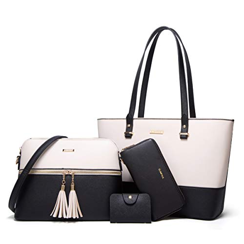 Lovematch Women Fashion Synthetic Leather Handbags Tote Bag Shoulder Bag Top Handle Satchel Purse Set 4pcs - Image 1