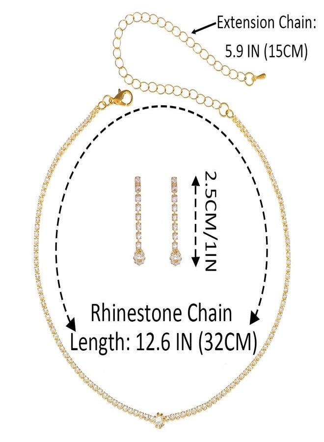Unicra Gold Bridal Wedding Jewelry Set Rhinestone Necklace Earrings Sets Crystal Formal Costume Jewelry for Women and Brides (Gold Rhinestone) - Image 4