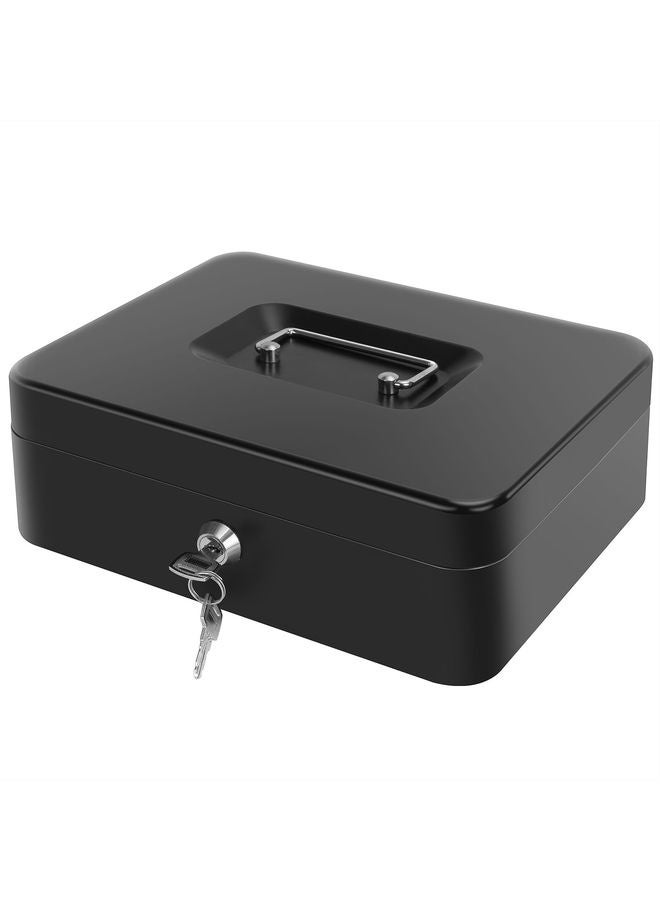 HOMESTAR Cash Box with Money Tray - Large Money Box with Lock, Metal Safe Box for Money Black - Image 1