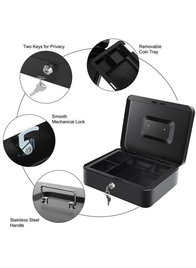 HOMESTAR Cash Box with Money Tray - Large Money Box with Lock, Metal Safe Box for Money Black - Image 4