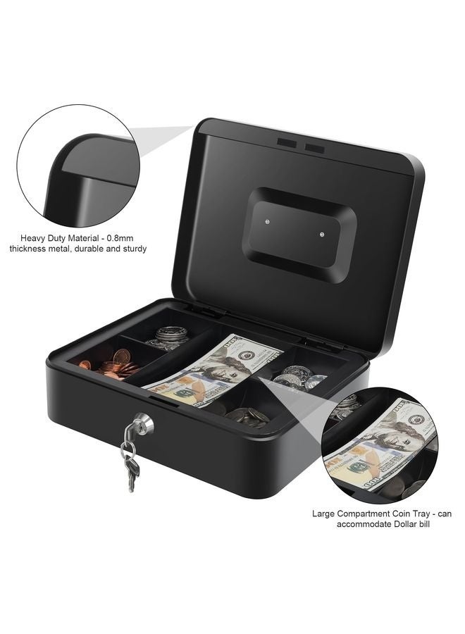 HOMESTAR Cash Box with Money Tray - Large Money Box with Lock, Metal Safe Box for Money Black - Image 5