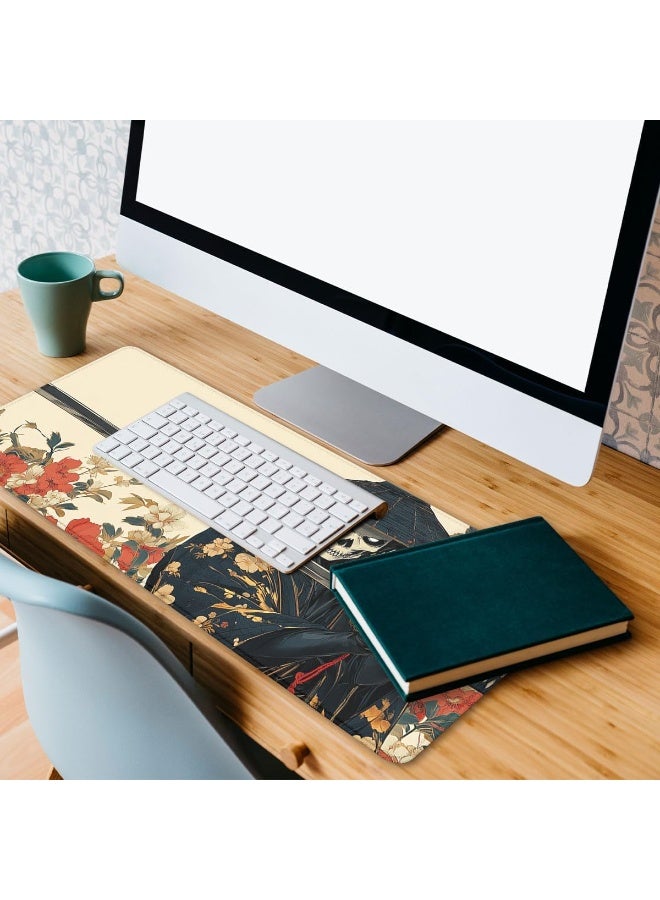 وسادة ماوس مكتبية ساموراي على شكل جمجمة سوداء ذهبية من الرسوم المتحركة اليابانية مع حواف مخيطة، قاعدة مطاطية مضادة للانزلاق ومقاومة للماء 70 × 30 سم × 2 مم مع حواف مخيطة غير قابلة للانزلاق، وسادة لوحة مفاتيح كبيرة للكمبيوتر المكتبي واللاب توب والعمل والمنزل وملحقات مكتب لطيفة - Image 5