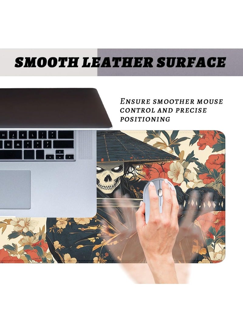 وسادة ماوس مكتبية ساموراي على شكل جمجمة سوداء ذهبية من الرسوم المتحركة اليابانية مع حواف مخيطة، قاعدة مطاطية مضادة للانزلاق ومقاومة للماء 70 × 30 سم × 2 مم مع حواف مخيطة غير قابلة للانزلاق، وسادة لوحة مفاتيح كبيرة للكمبيوتر المكتبي واللاب توب والعمل والمنزل وملحقات مكتب لطيفة - Image 3