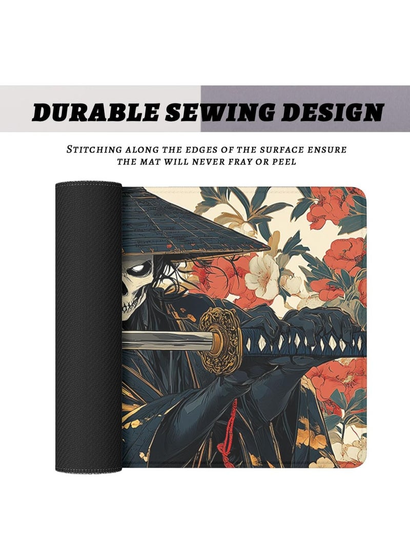 وسادة ماوس مكتبية ساموراي على شكل جمجمة سوداء ذهبية من الرسوم المتحركة اليابانية مع حواف مخيطة، قاعدة مطاطية مضادة للانزلاق ومقاومة للماء 70 × 30 سم × 2 مم مع حواف مخيطة غير قابلة للانزلاق، وسادة لوحة مفاتيح كبيرة للكمبيوتر المكتبي واللاب توب والعمل والمنزل وملحقات مكتب لطيفة - Image 4