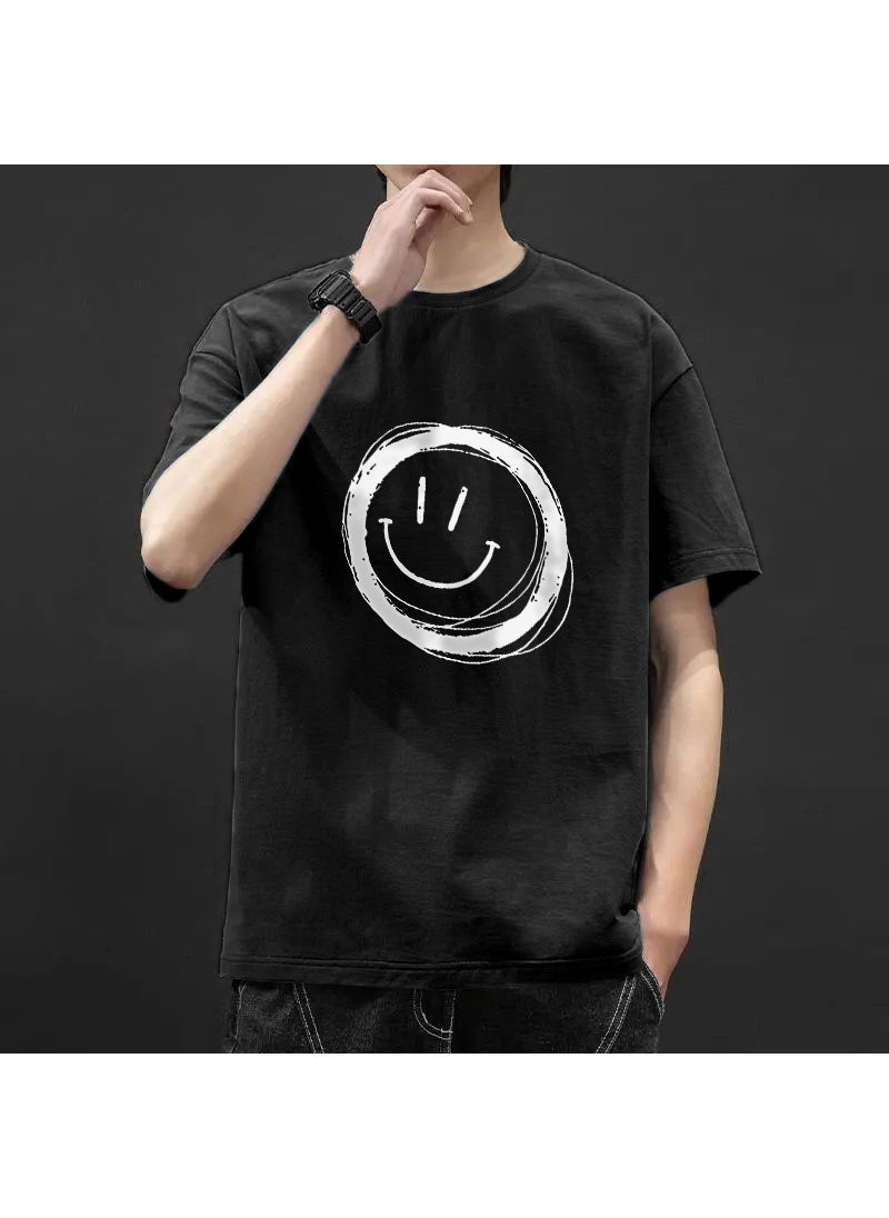 Generic - 2022 New Mens Short Sleeve T-Shirt Fashion Summer Tee big black smiley face - Image 1