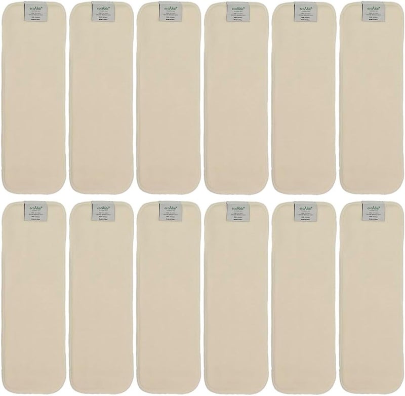 Ecoable 4-Layer Hemp Diaper Inserts – Overnight Boosters for Heavy Wetters – Reusable Absorbency Doublers – Fits Pocket, Cotton Prefold & Cover – Washable Natural Fiber Liners (Pack of 12) - Image 1