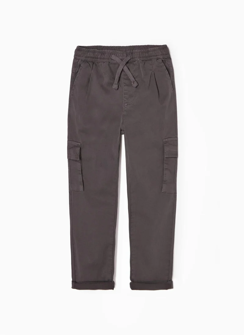 Zippy Cargo Trousers in Cotton for Boys, Dark Grey