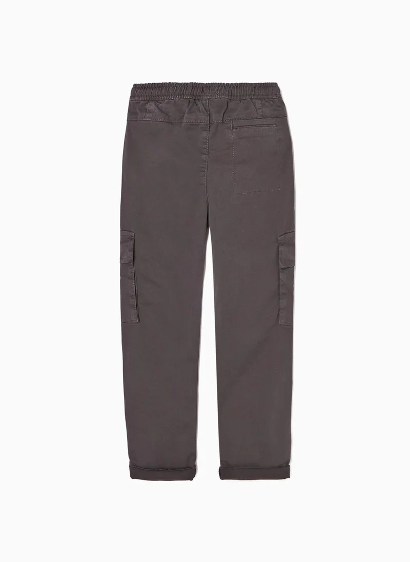 Zippy Cargo Trousers in Cotton for Boys, Dark Grey