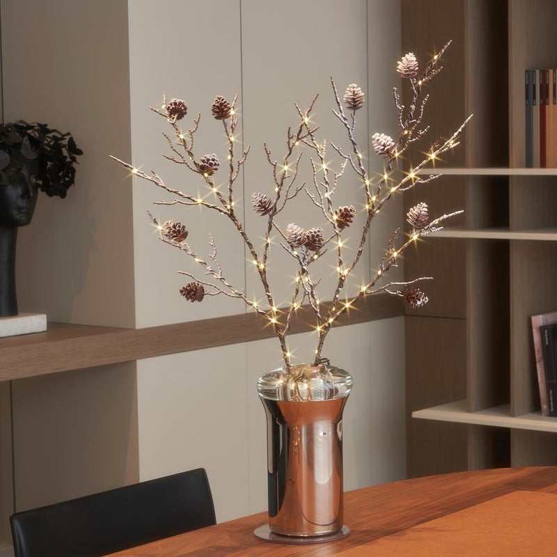 Fudios Lighted Branches with Pinecone 32in Artificial Snowed Willow Branch with Timer for Winter Christmas - Image 2