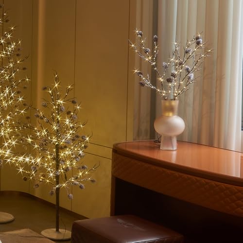 Fudios Lighted Branches with Pinecone 32in Artificial Snowed Willow Branch with Timer for Winter Christmas - Image 3