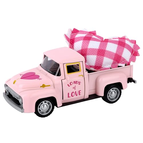 Lemicin Valentine's Day Mini Metal Truck Romantic Love Model with Pink Hearts Vintage Metal Farm Pickup Truck Farmhouse Tiered Tray Decor for Farmhouse Shelf Kitchen Table Home Decor - Image 1