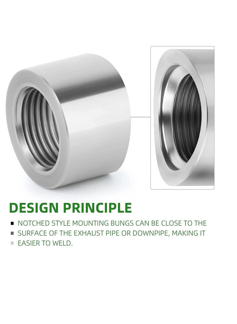 Loquat 304 Stainless Steel M18 X 1.5 O2 Oxygen Sensor Bung 2 Pack Notched Style Mounting Bungs and Plugs Weld Bung with 2 Pcs Gasket - Image 3