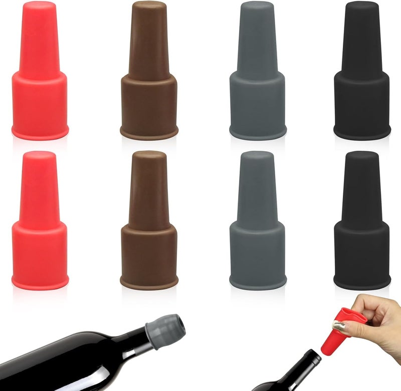 HZYH 8Pcs Silicone Wine Stopper For Wine Bottles, Reusable Sparkling Wine Bottle Stopper, Silicone Wine Seal Stopper, Wine Bottle Cover Caps To Keep Wine Fresh, Beer Champagne Stopper Home Use(4 Colors) - Image 1