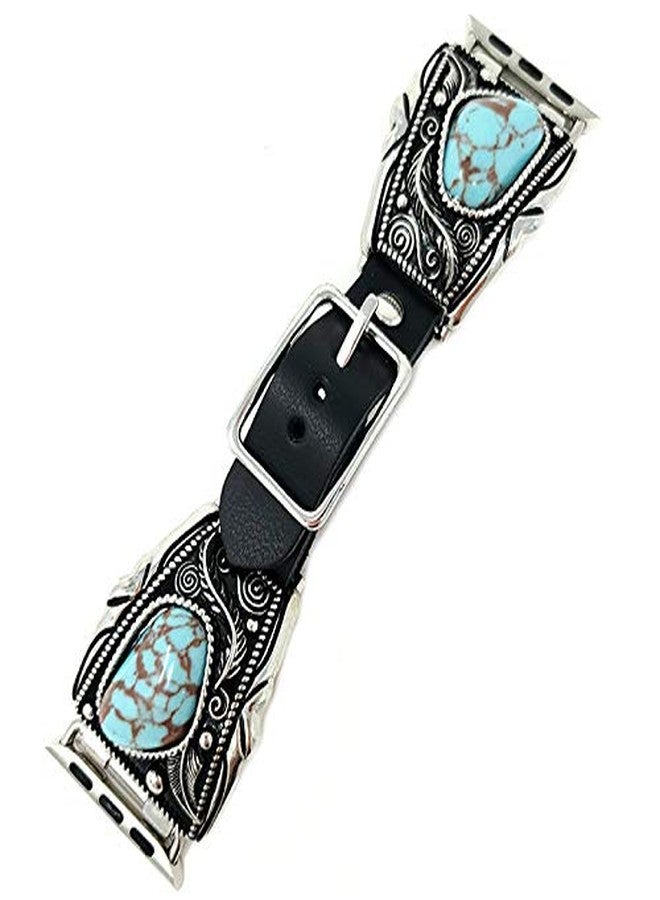 Emulily Western Concho Compatible with 38/40 mm Apple Watch Leather Band (Turquoise) - Image 2