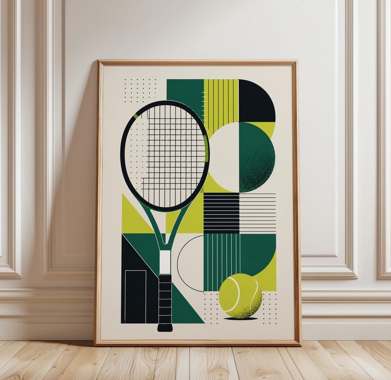 TNESSENTIAL Tennis Abstract Poster, Modern Sports Wall Art, Geometric Tennis Racket Print, Minimalist Athletic Decor, Tennis Ball Artwork - Image 1