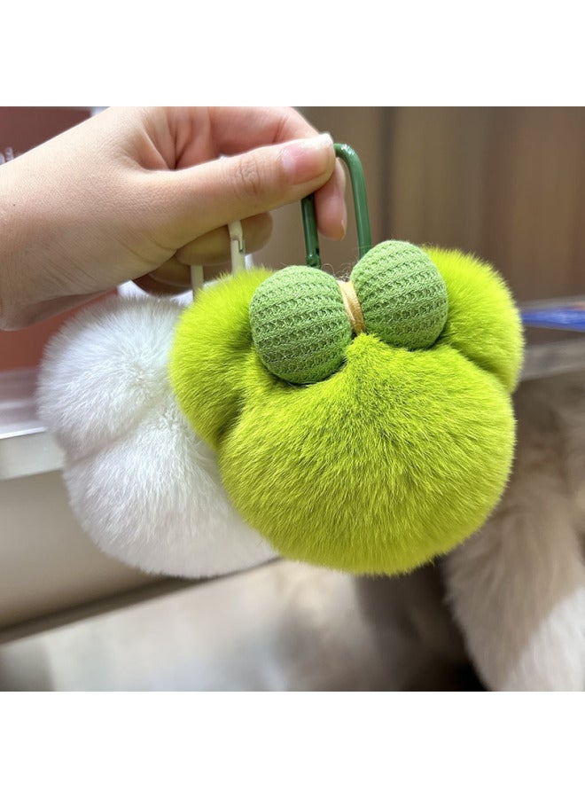 Cute Rex Rabbit Hair Mickey Car Keychain Pendant Plush Doll Little Panda Bag Bag Hanging Birthday Gift-Color:White - Image 3