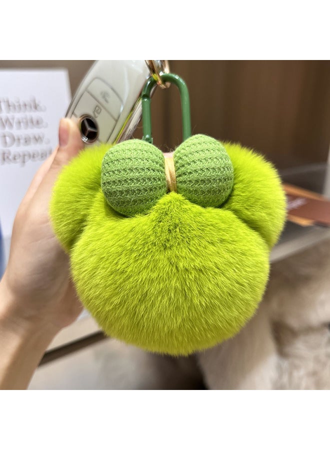 Cute Rex Rabbit Hair Mickey Car Keychain Pendant Plush Doll Little Panda Bag Bag Hanging Birthday Gift-Color:White - Image 2
