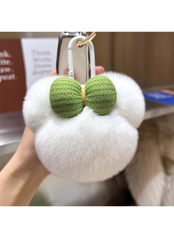 Cute Rex Rabbit Hair Mickey Car Keychain Pendant Plush Doll Little Panda Bag Bag Hanging Birthday Gift-Color:White - Image 1