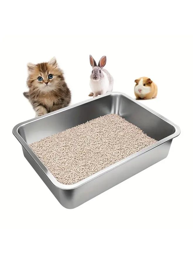 Stainless Steel Small Cat Litter Box 4 Inch Height Rust Resistant - Image 1