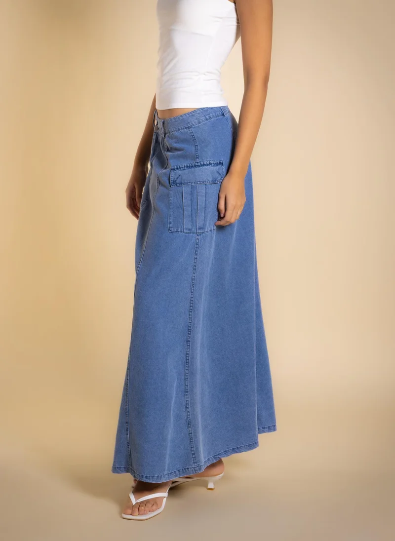 Shapes Light Blue MAXI DENIM CARGO SKIRT for Women | Best Price UAE