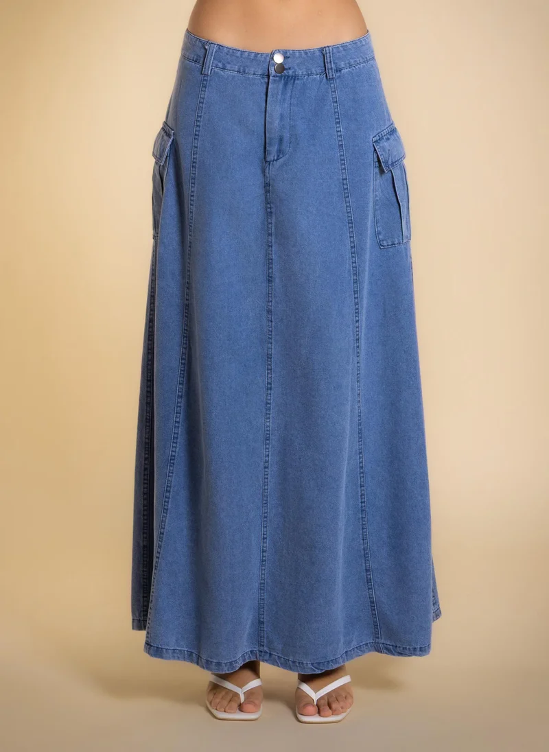 شايبس MAXI DENIM CARGO SKIRT