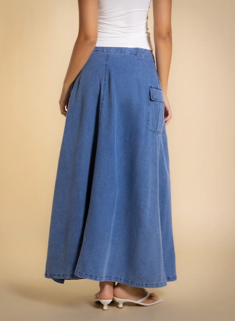Shapes Light Blue MAXI DENIM CARGO SKIRT for Women | Best Price UAE