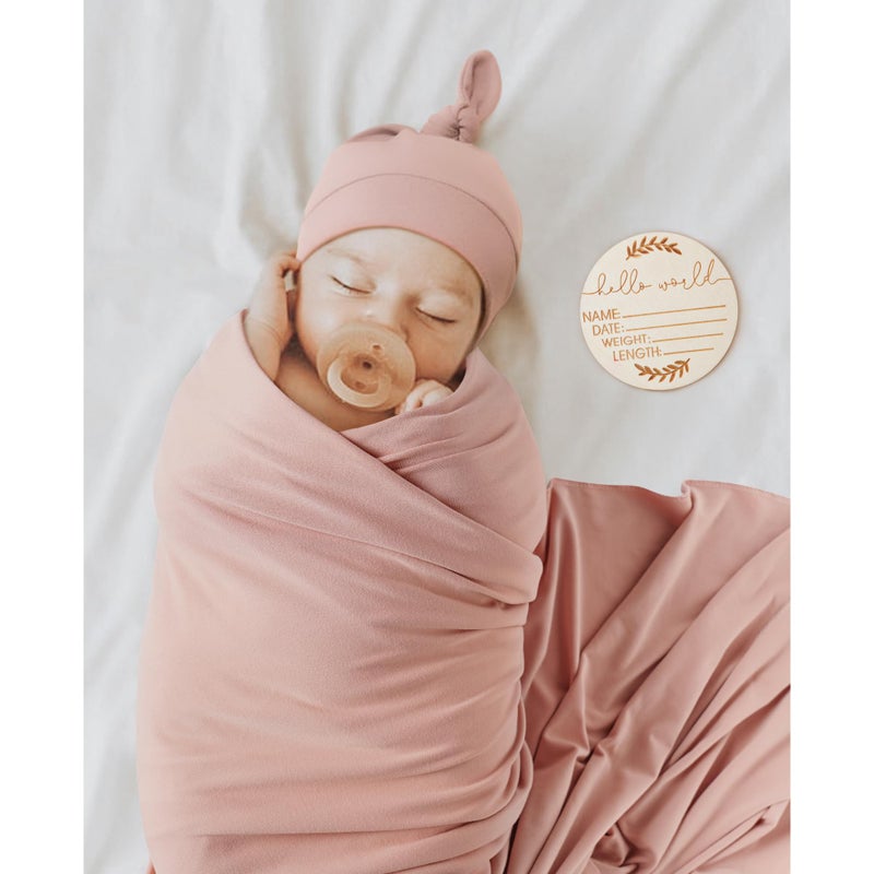 MairMore Baby Swaddle Receiving Blankets with Matching Beanie Set Newborn Nursery Swaddle Wrap for Baby Girls and Boys (Pink) - Image 2