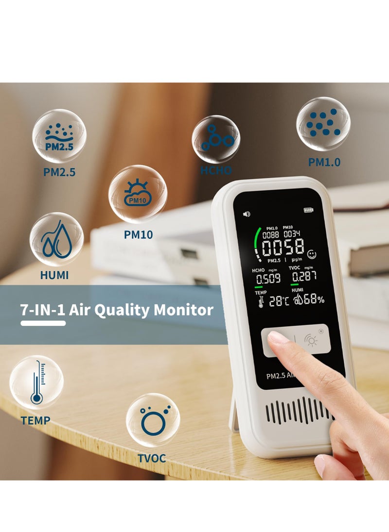 SYOSI جهاز قياس جودة الهواء، كاشف جودة الهواء المحمول مع شاشة LCD رقمية، CO2، الفورمالديهايد، جهاز قياس الحرارة، جهاز قياس الرطوبة، PM2.5/1.0/10 جهاز اختبار HCHO TVOC للمنزل والمكتب والسيارة، في الهواء الطلق  - Image 3