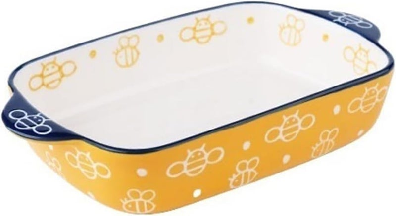 Casserole Dish Household Dinner Plate Vegetable Baking Dish Lovely Hand-painted Double Ear Bowl Ceramic Baked Rice Kitchen(550ml) - Image 1