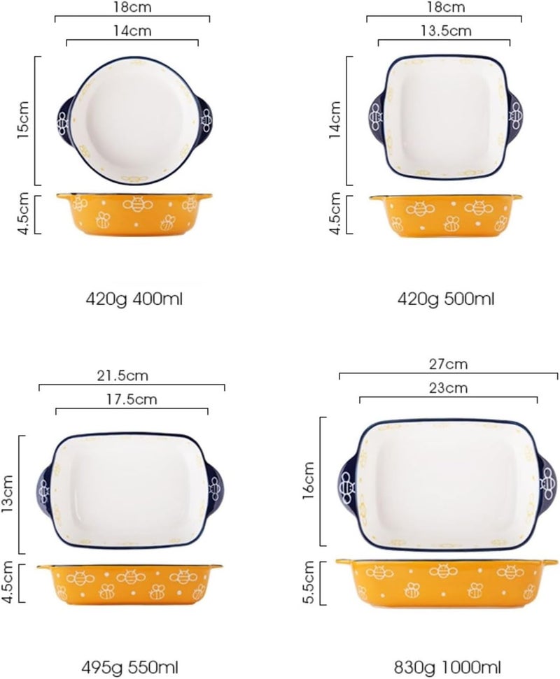 Casserole Dish Household Dinner Plate Vegetable Baking Dish Lovely Hand-painted Double Ear Bowl Ceramic Baked Rice Kitchen(550ml) - Image 2