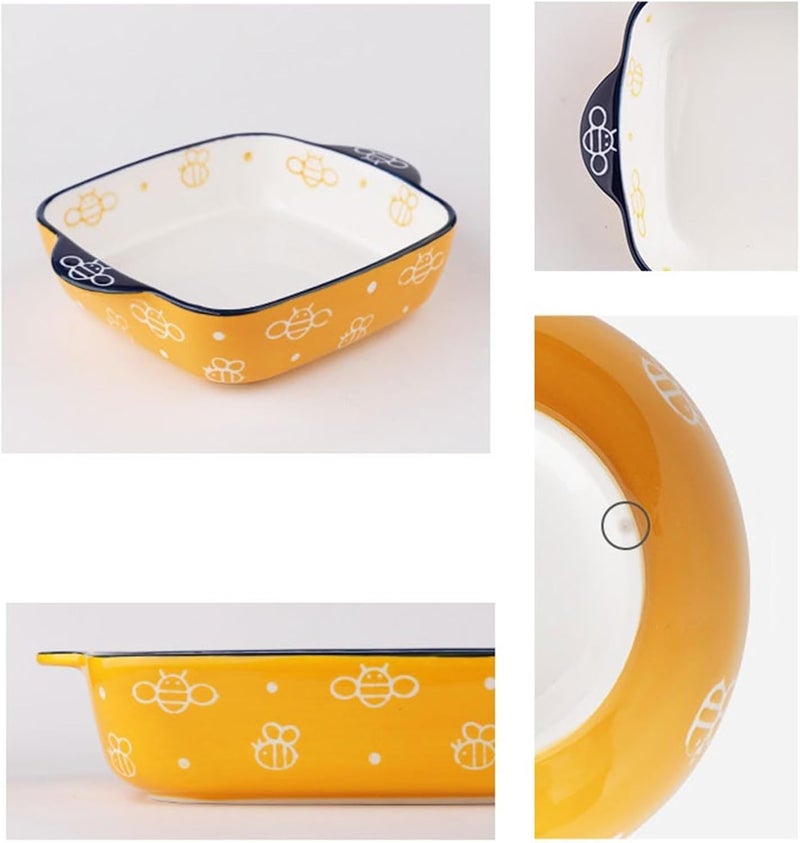 Casserole Dish Household Dinner Plate Vegetable Baking Dish Lovely Hand-painted Double Ear Bowl Ceramic Baked Rice Kitchen(550ml) - Image 4