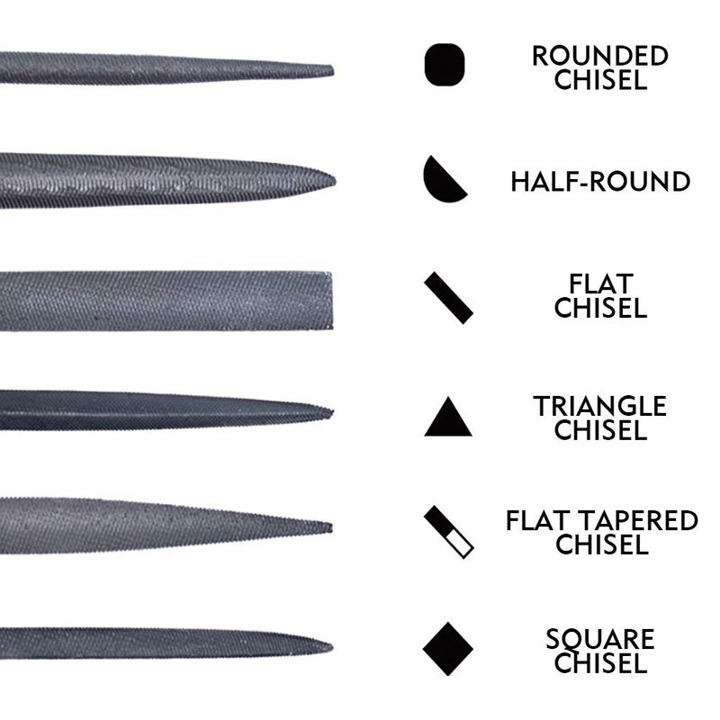 KALIM MINI Needle File Set (Carbon Steel 6 Piece-Set) Hardened Alloy Strength Steel - Set Includes Flat, Flat Warding, Square, Triangular, Round, and Half-Round File(6'' Total Length) - Image 3