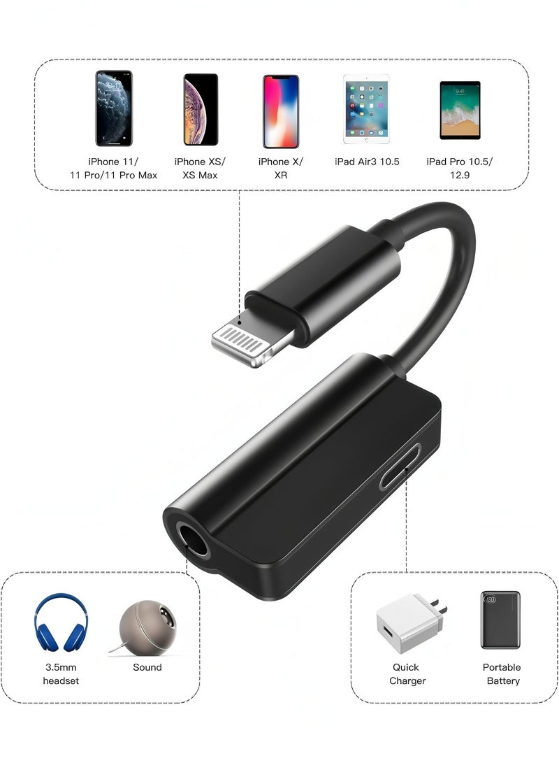 Flyview Lightning to 3.5mm Jack Dongle Splitter(2in1) for Apple MFI Certified for iPhone Aux Adapter Headphone Audio Cable Charger Cord for 7 8 Plus X Xr 14 13 12 11 Pro Max for iPad Charging Music Earphone - Image 2