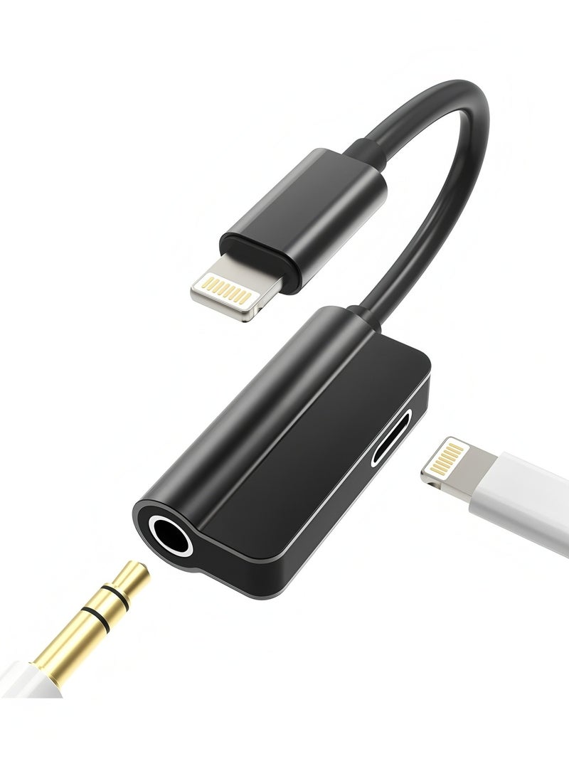 Flyview Lightning to 3.5mm Jack Dongle Splitter(2in1) for Apple MFI Certified for iPhone Aux Adapter Headphone Audio Cable Charger Cord for 7 8 Plus X Xr 14 13 12 11 Pro Max for iPad Charging Music Earphone - Image 1
