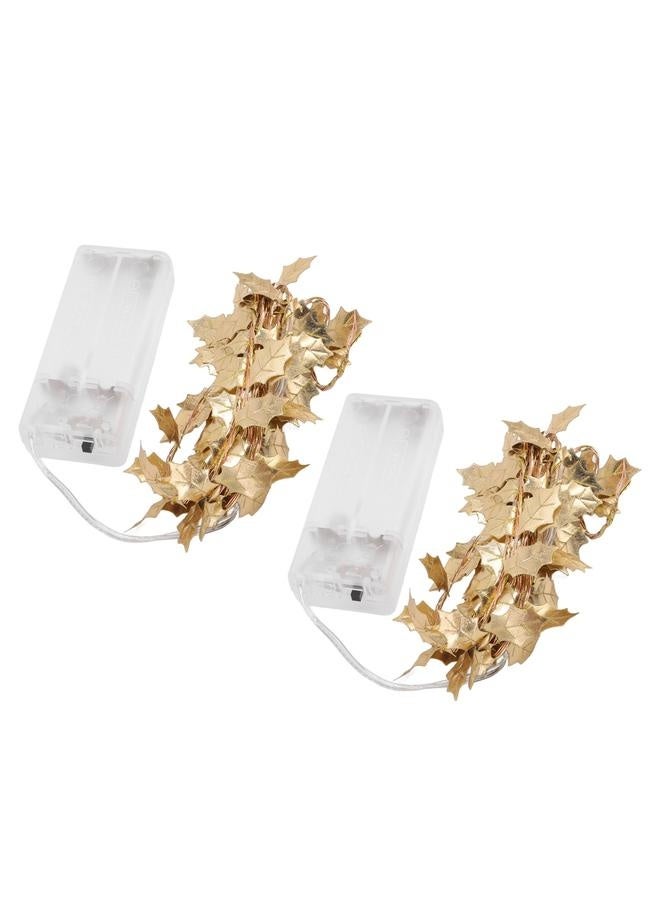 NIBEMINENT 2 Sets Golden Maple String Lights 2.2yd Per Set Golden Maple AA Battery Powered Fall Lights String for Party Door Indoor  - Image 5