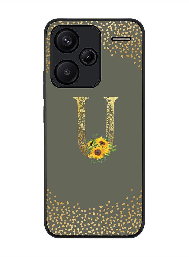 Stylizedd Rugged Case for Xiaomi Redmi Note 13 Pro Plus Case Cover- Custom Monogram Initial Letter Mandala Floral Pattern Alphabet - U(Olive Green) - Image 1