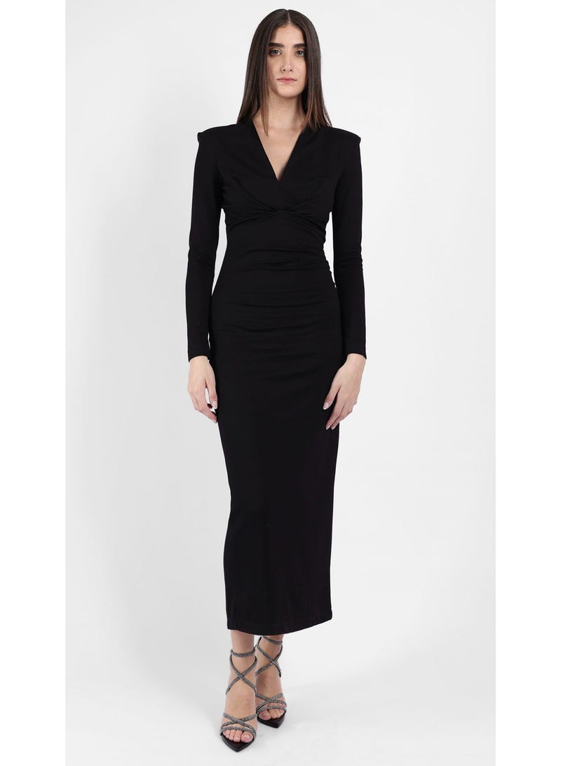 KYVELi Women's Elegant Twist Midi Dress- Black - Image 1