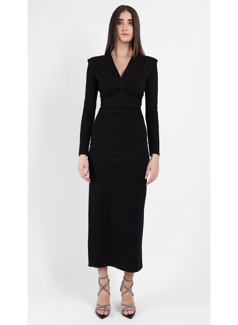 KYVELi Women's Elegant Twist Midi Dress- Black - Image 2