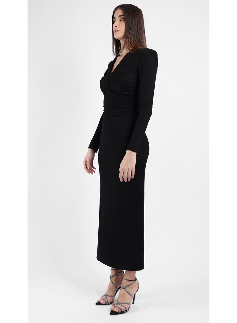 KYVELi Women's Elegant Twist Midi Dress- Black - Image 3