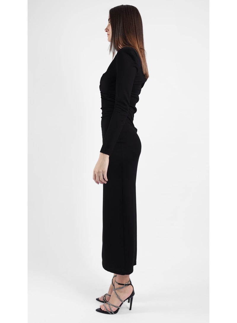 KYVELi Women's Elegant Twist Midi Dress- Black - Image 4