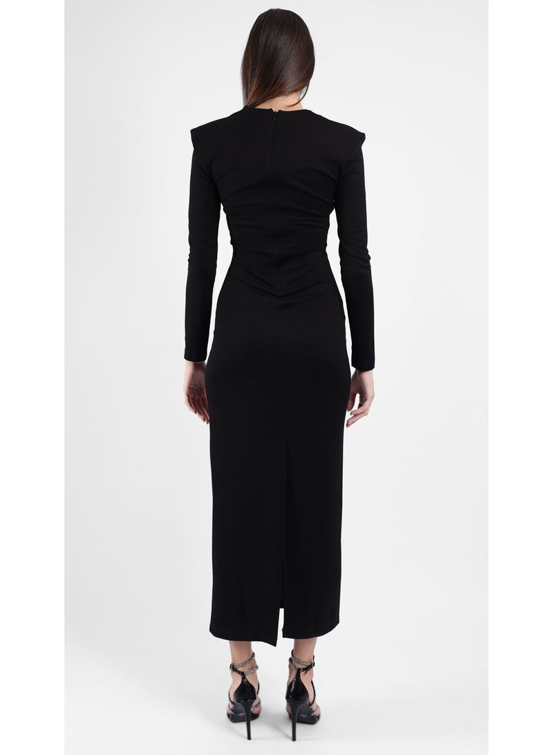 KYVELi Women's Elegant Twist Midi Dress- Black - Image 5