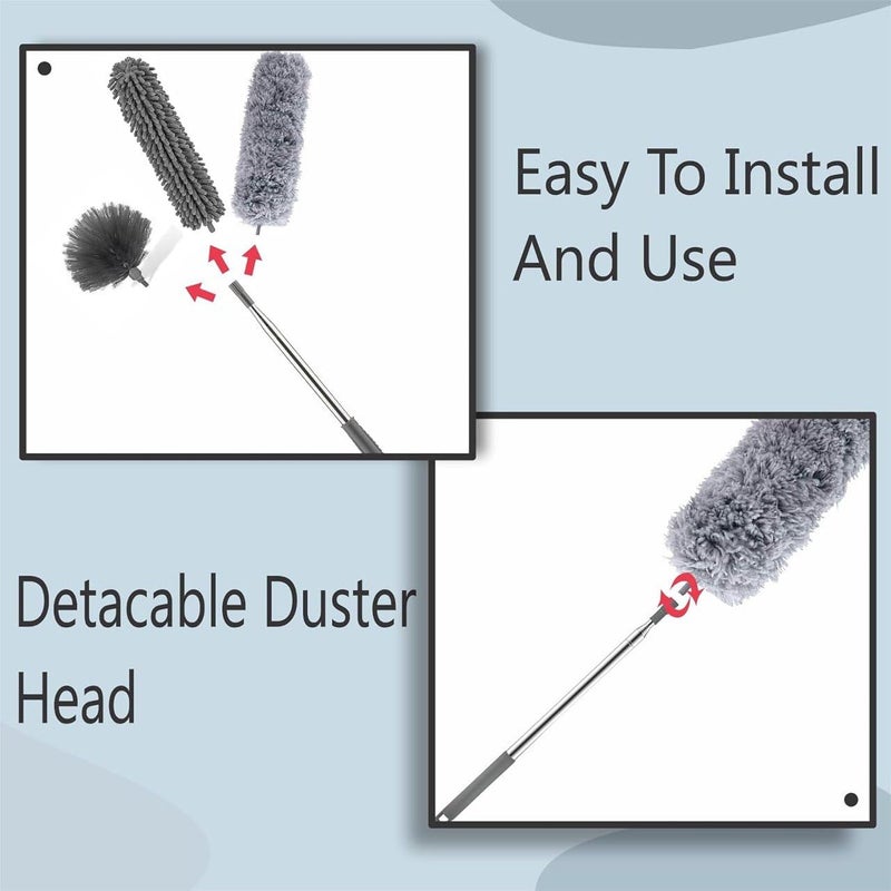 Ameedarshan 4 Pcs Microfiber Feather Duster Cleaning Set Extendable Telescopic Bendable Duster Kit with Long Extension Pole Washable Lightweight Dusters for Cleaning Ceiling Fan High Ceiling - Image 4