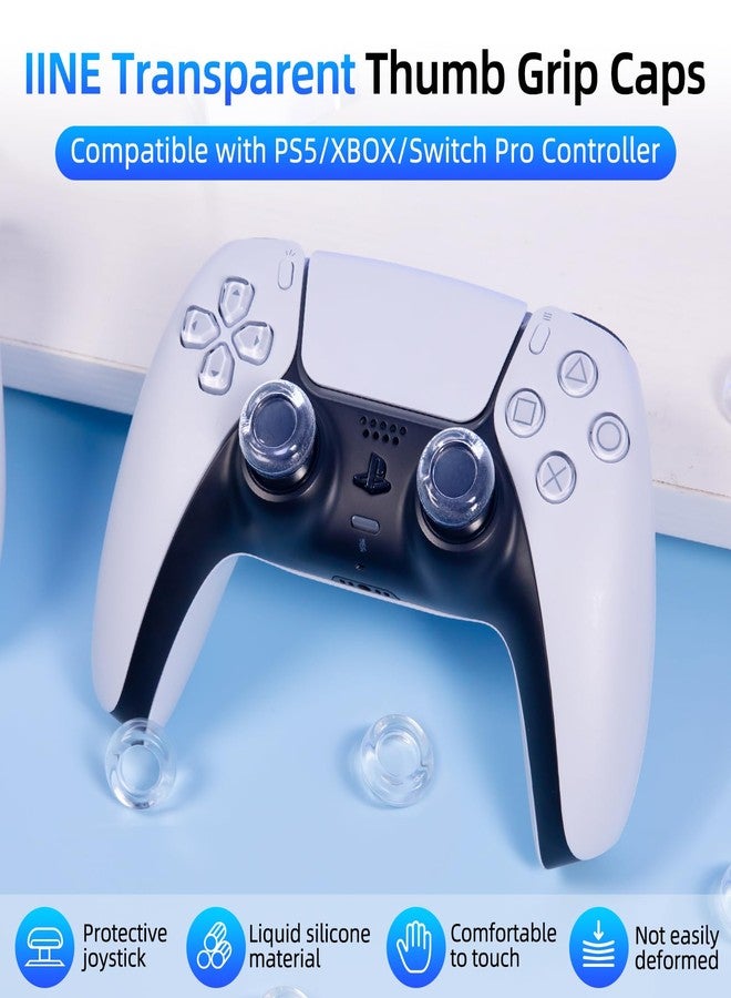 IINE Thumb Grip Caps Compatible with PS5/XBOX/Switch Pro Controller, 2pcs Transparent Thumbstick Grip Cover, Non-Slip Silicone Joystick Cap Analog Stick Covers - Image 2