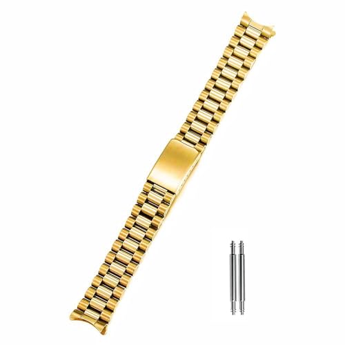TOMIYOY Curved End 18MM 19MM 20MM Brush Polish Solid Stainless Steel President Watch Strap Band Fit For Rolex Sekio Mechanical watch (18mm, Gold) - Image 1