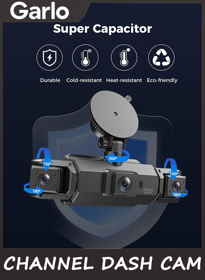 Garlo 360 View 4 Channel Dash Cam Front and Rear Left Right Inside Camera for Cars, GPS and 5G Band WiFi, Night Vision, 160 Wide Angle, WDR, 24H Parking Mode, Supercapacitor, Included 64GB Card - Image 3