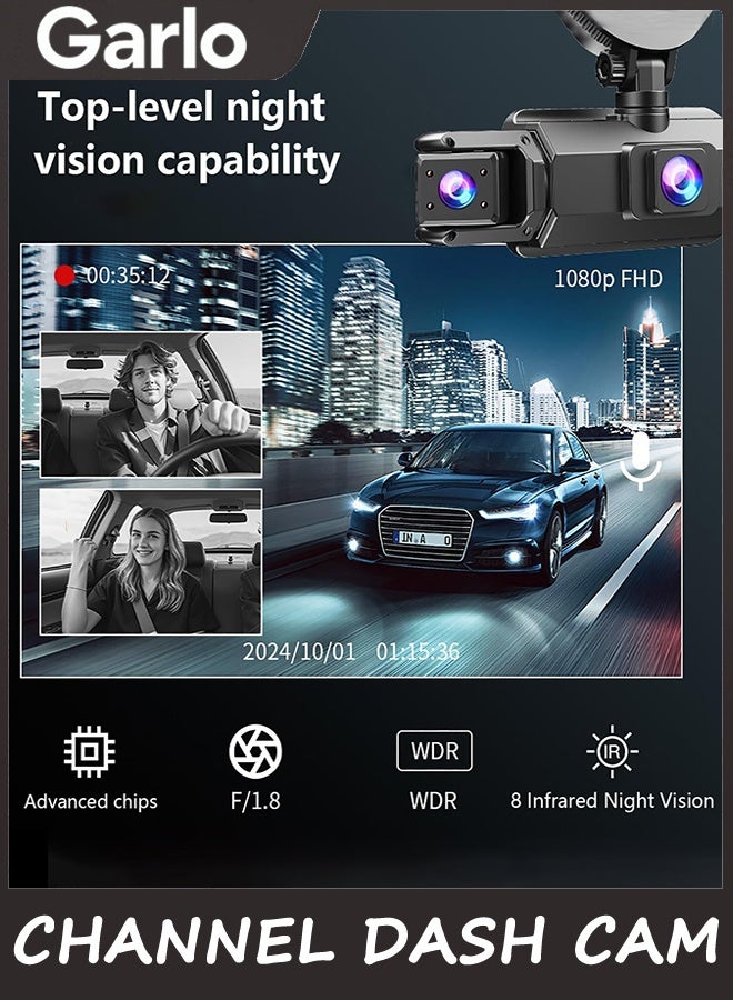 Garlo 360 View 4 Channel Dash Cam Front and Rear Left Right Inside Camera for Cars, GPS and 5G Band WiFi, Night Vision, 160 Wide Angle, WDR, 24H Parking Mode, Supercapacitor, Included 64GB Card - Image 5