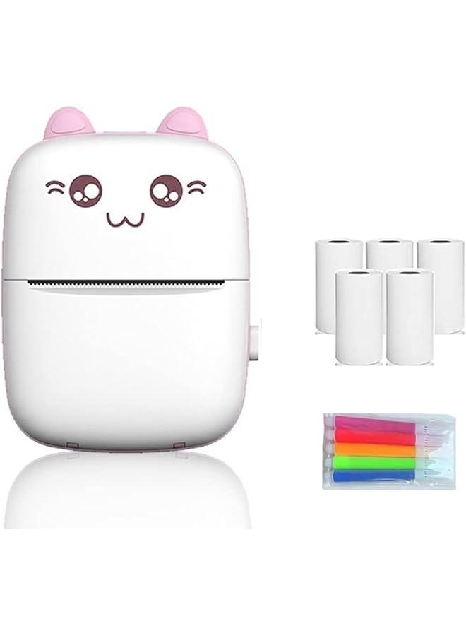 erorex Bluetooth Mini Printer Instant Pocket Portable Wireless Thermal Printers With 5 Rolls Printing Paper For Android Ios Smartphone Label Maker Machine For Label Receipt Photo Notes Home Office Pink  - Image 1