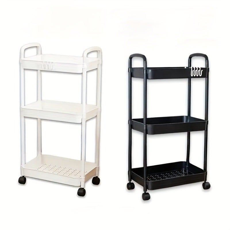 Multi-Layer Storage Organizer Cart - Durable Plastic, Easy to Move, Ideal for Kitchen, Bathroom, Bedroom - White and Black, 2D Flat - Image 3